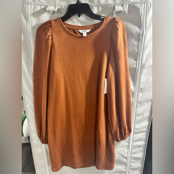 NWT Nine West Puff‎ Long Sleeve Dress Mini Burnt Orange Fall Size Small - Picture 2 of 7